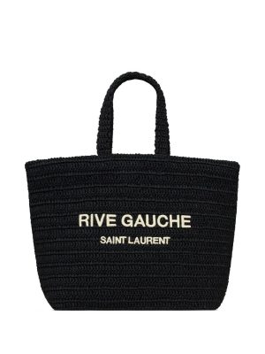 Saint Laurent Rive Gauche embroidered raffia tote bag
