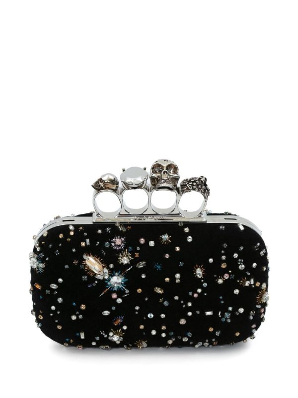 Alexander McQueen Skull Four Ring crystal-embellished clutch bag