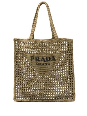 Prada triangle-logo raffia tote bag