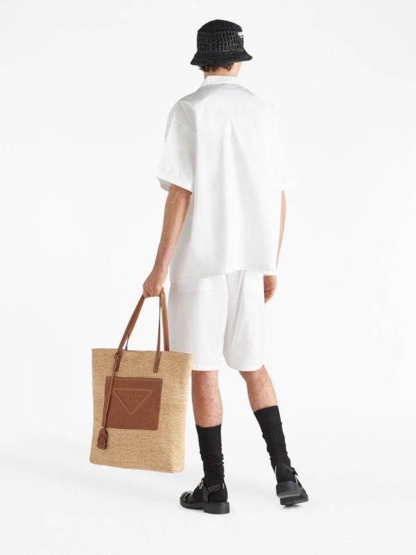 Prada triangle-logo raffia tote bag - Image 2