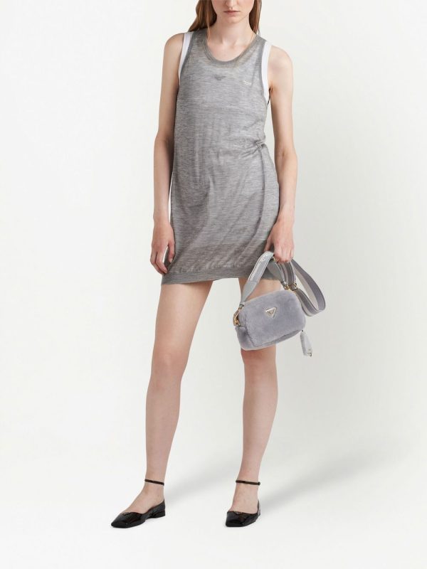 Prada triangle-plaque shearling shoulder bag - Image 2