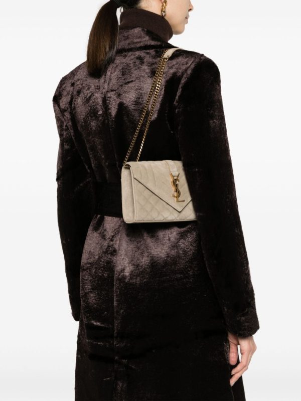 Saint Laurent small Envelope suede quilted shoulder bag - Image 2