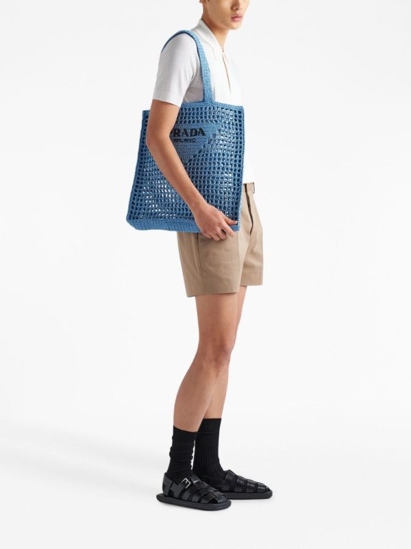 Prada woven-logo raffia tote bag - Image 2