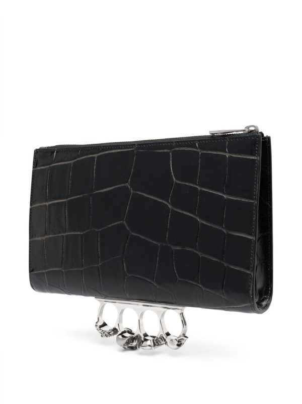 Alexander McQueen Four Ring crocodile-effect clutch - Image 4