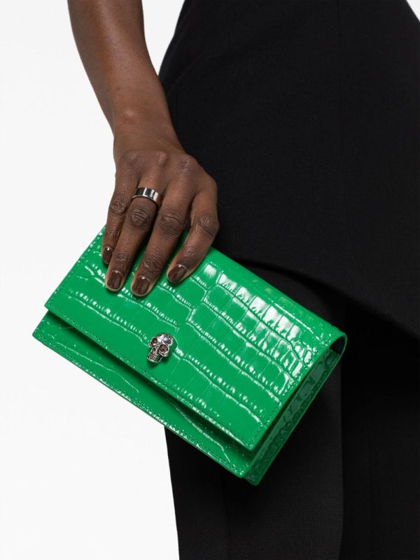 Alexander McQueen small Skull crocodile-embossed clutch - Image 3