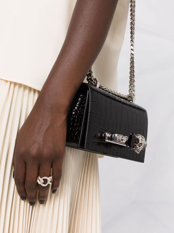Alexander McQueen skull-embroidered crocodile-effect crossbody bag - Image 3