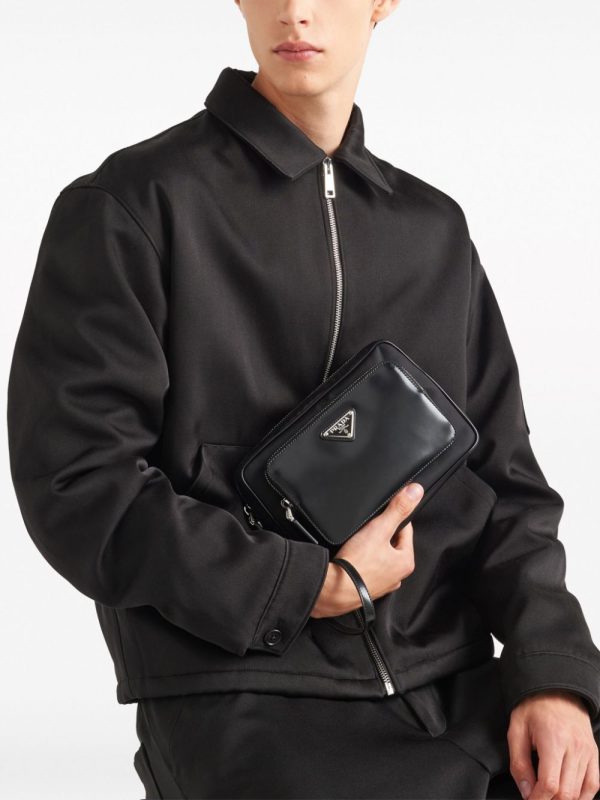Prada triangle-logo panelled clutch bag - Image 3