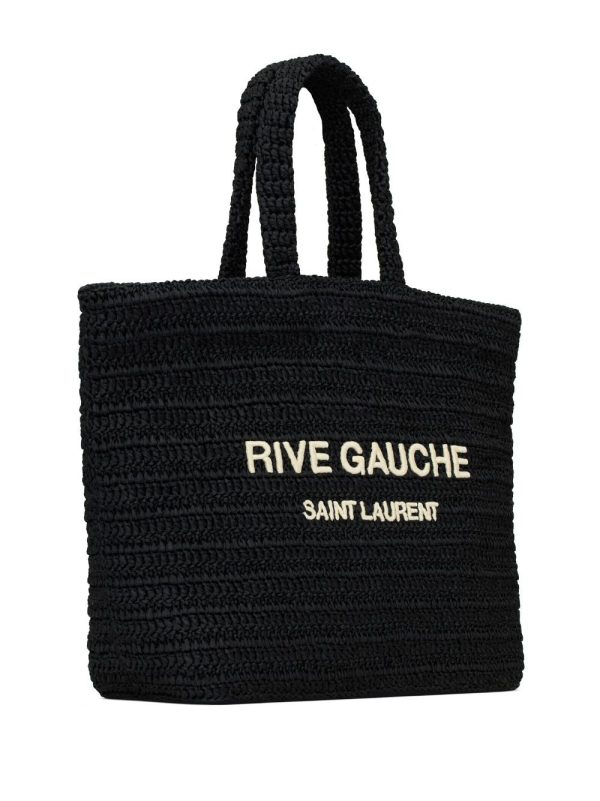 Saint Laurent Rive Gauche embroidered raffia tote bag - Image 3