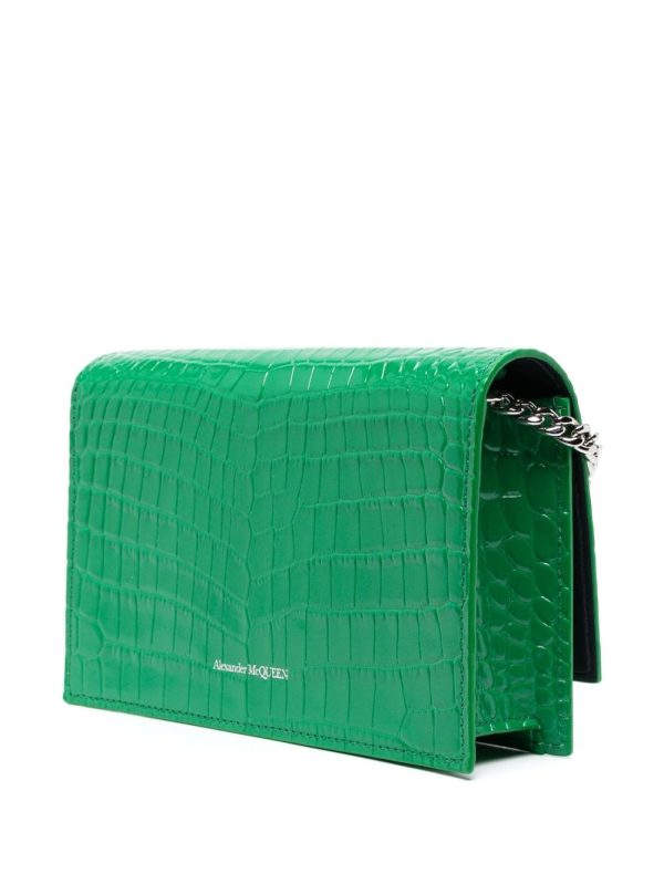 Alexander McQueen small Skull crocodile-embossed clutch - Image 4