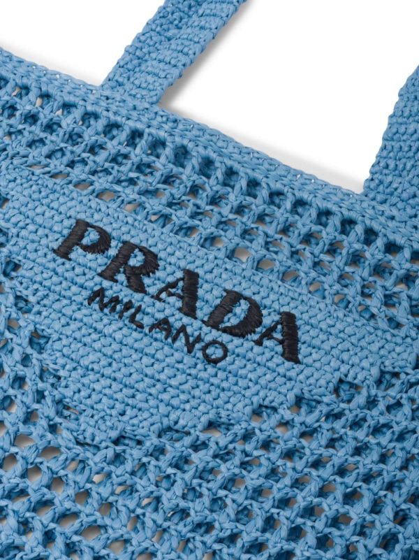 Prada woven-logo raffia tote bag - Image 4