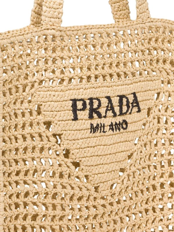 Prada woven-logo raffia tote bag - Image 4