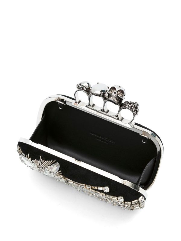 Alexander McQueen Skull Four Ring crystal-embellished clutch bag - Image 4