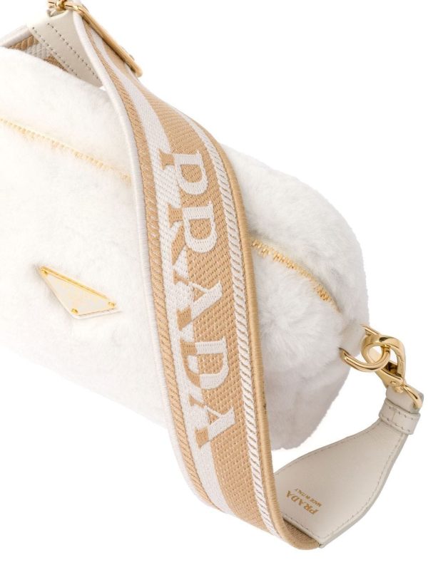 Prada triangle-plaque shearling shoulder bag - Image 4