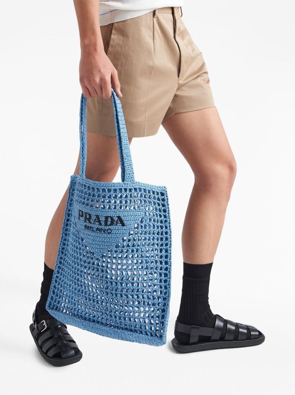 Prada woven-logo raffia tote bag - Image 7
